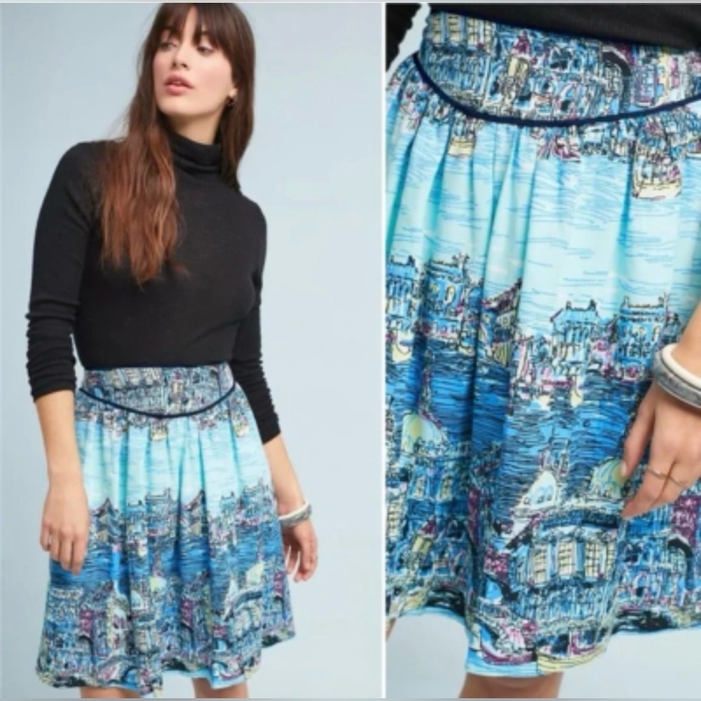 Anthropologie 52 Conversations Colloquial Venice Print Skirt
